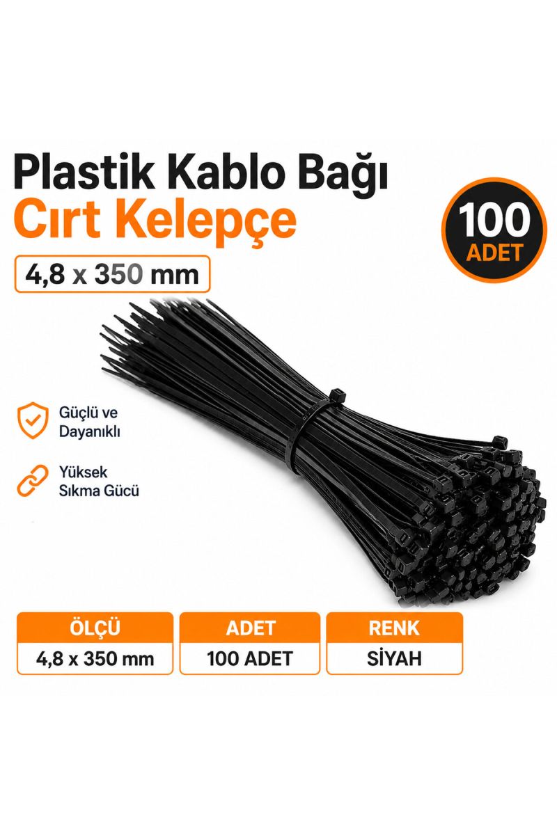 Siyah Kablo Bağı Plastik Cırt Kelepçe 4.8x350 Mm 35 Cm 100 Adet Crtsyh35